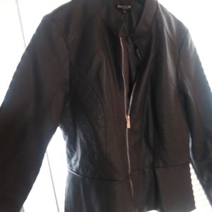 Baccini size large grey faux leather moto jacket